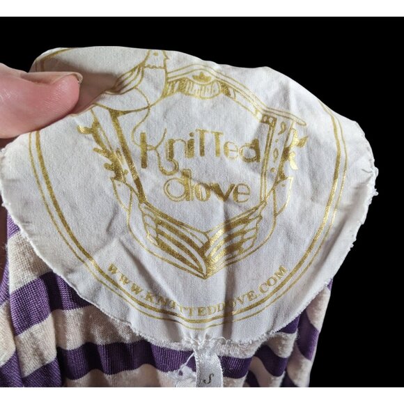 Knitted Dove Cottagecore Purple And White striped Dress With Floral Embroidered - Picture 5 of 11